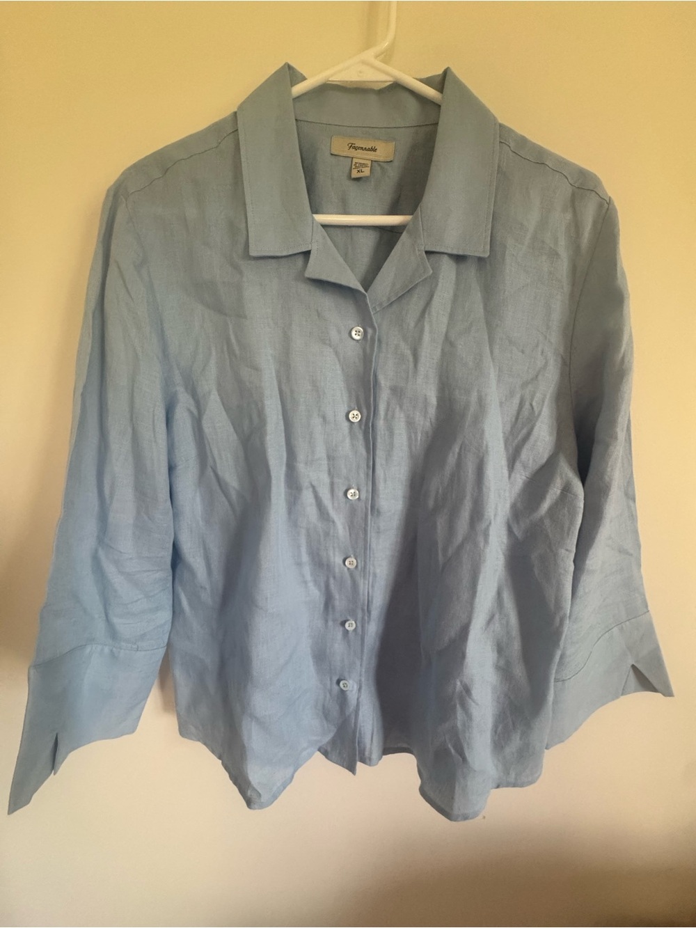 Faconnable Pale Blue Relaxed Linen-Blend Button Front Blouse